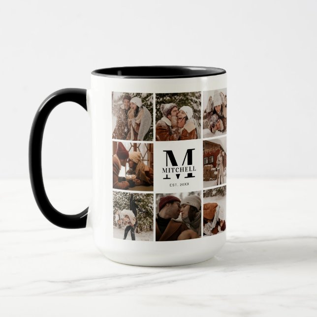 Mug Photo de famille moderne noir et blanc Collage de  (Gauche)