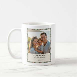 Mug Photo de famille Noël carreaux plaid vert sauge Ta