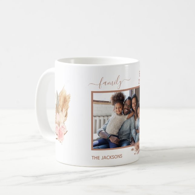Mug Photo de famille pampas herbe rose floraux nom (Devant gauche)