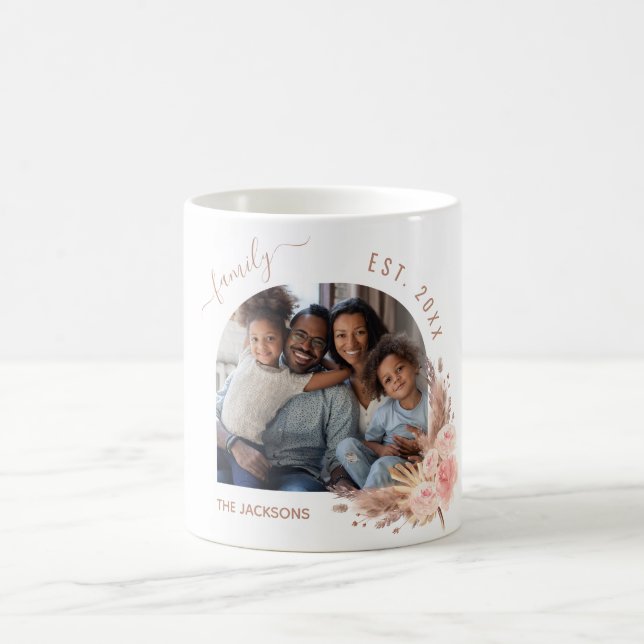 Mug Photo de famille pampas herbe rose or rose fleuron (Centre)