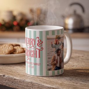 Mug Photo de famille rayé Merry and Bright
