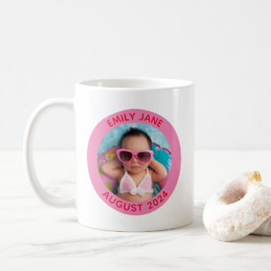Mug Photo de famille ronde rose et rouge personnalisée