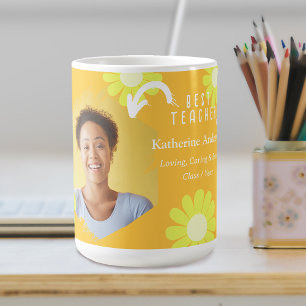 Mug Photo de la meilleure enseignante Daisy jaune oran