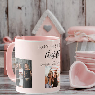 Mug Photo de l'anniversaire ami bleu rose nom