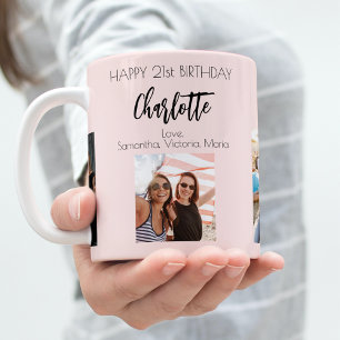 Mug Photo de l'anniversaire ami bleu rose nom