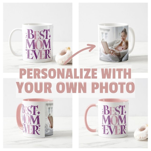 Mug Photo de maman personnalisée tendance Meilleure ma (best mom ever personalize own photo mug  photo Trendy Typography)