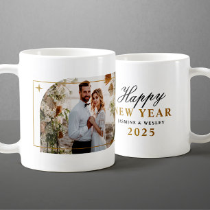 Mug Photo de mariage de Noël minimaliste en or