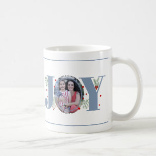 Mug Photo de Noël bleu poussiéreux Joie avec des baies