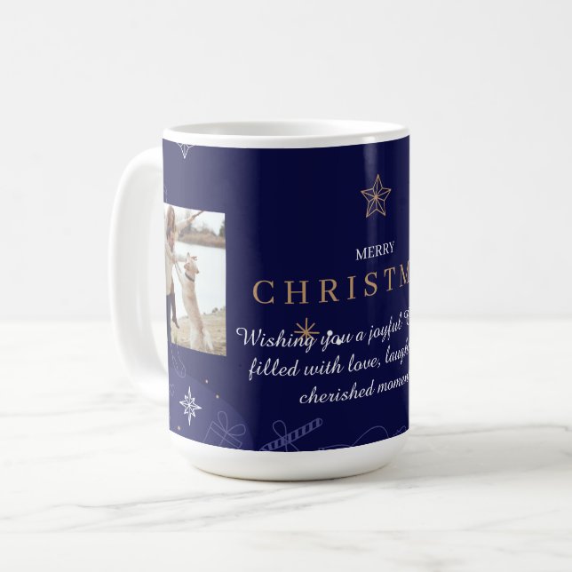 Mug Photo de Noël de la famille bleue moderne (Devant gauche)