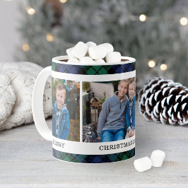 Mug Photo de Noël personnalisée Marine et Green Plaid