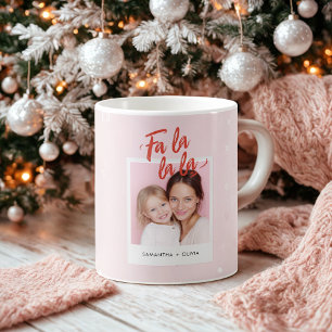 Mug Photo de Noël rose personnalisé Fa La La La