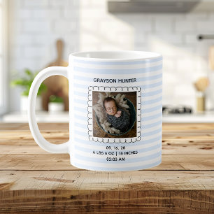 Mug Photo de nouveau-né garçon rayures bleues