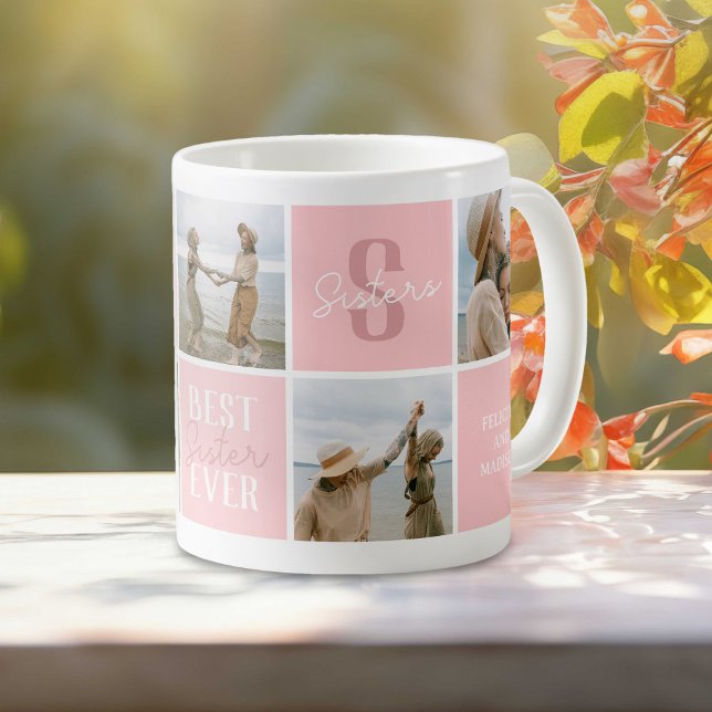 Mug Photo de soeur moderne Collage rose (Créateur téléchargé)