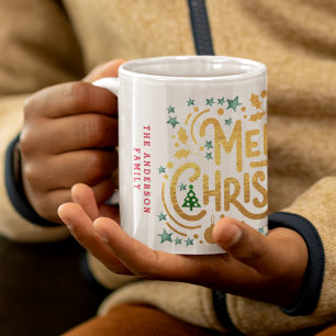 Mug Photo de vacances de Noël Joyeux Noël en feuilles