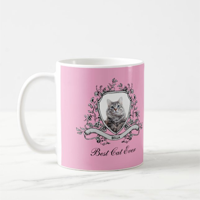 Mug Photo de votre chat dans une crête florale | Meill (Gauche)
