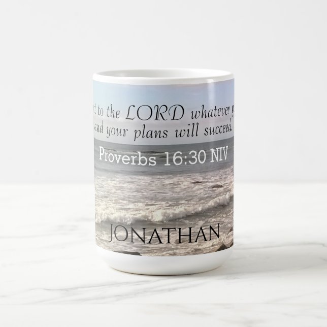 Mug Photo de Wavy Seashore Proverbes Bible Verse Ocean (Centre)