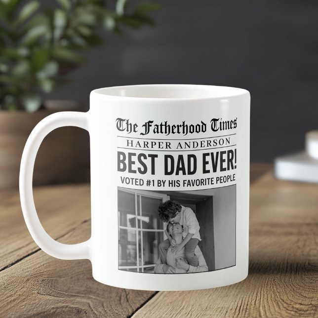 Mug Photo du journal personnalisé Best Papa Ever (Créateur téléchargé)
