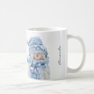 Mug Photo d'un gentil bonhomme de neige en hiver - No