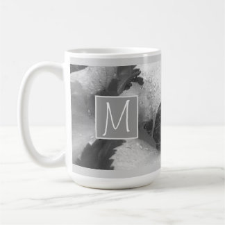 Mug Photo en noir et blanc de Feuilles de raisin gris 