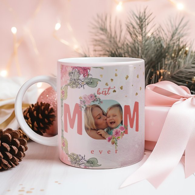 Mug Photo Florale Rose Pour La Meilleure Maman Jamais (Créateur téléchargé)