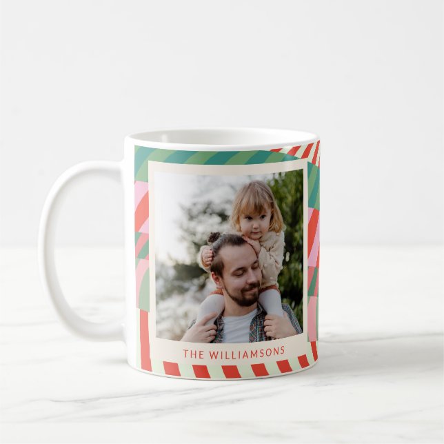 Mug Photo géométrique moderne couleur rouge vert rose (Gauche)