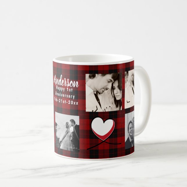 Mug PHOTO moderne COLLAGE Buffalo Plaid Love (Devant droit)