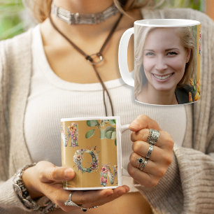 Mug Photo MOM florale de moutarde personnalisée