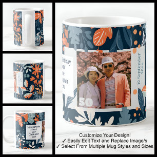 Mug photo nom anniversaire 50 ans épouse vibrant 0