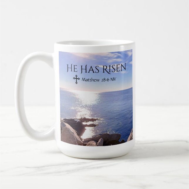 Mug Photo Ocean Christ ressuscité Bible Verse Pâques (Gauche)