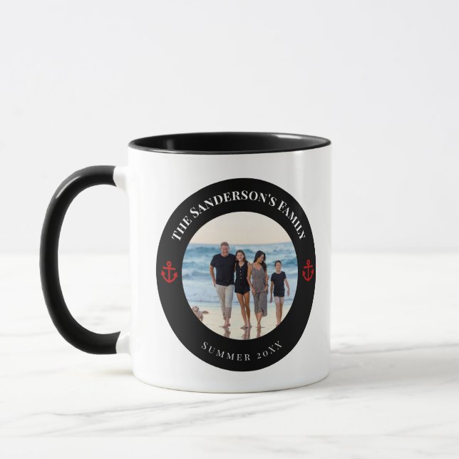 Mug Photo personnalisée en Cercle noir avec Ancre roug (Gauche)