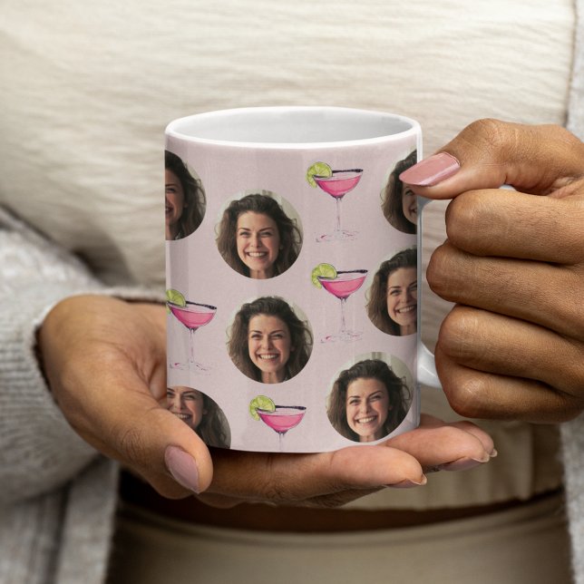 Mug Photo personnalisée sur visage et cocktail | Rose  (Créateur téléchargé)
