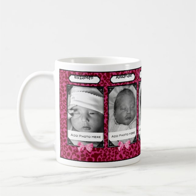 Mug Photo rose à la mode et nom de bébé de léopard (Gauche)