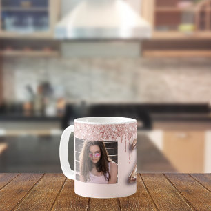 Mug Photo rose de 21e anniversaire gouttes rose or