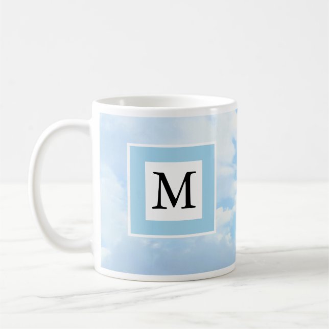 Mug Photo Soft Blue Sky Custom Single Initial (Gauche)