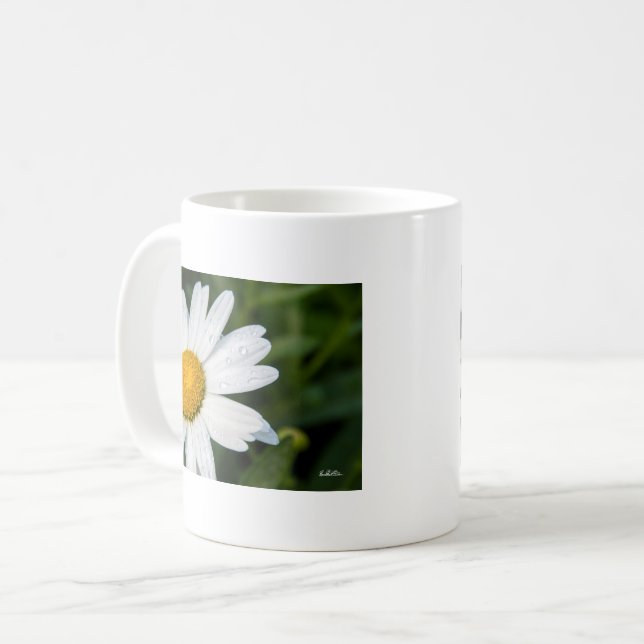 Mug photo, une margueritte, font vert (Devant gauche)