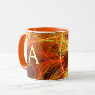 Mug PHOTON FROID Orange Jaune Fractale Frottes Monogra