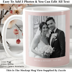 Mug Photos de mariage noir et blanc rose blush