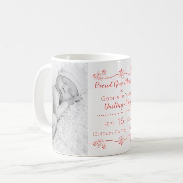 Mug Photos nouveau-nées de bébé et stat de naissance - (Devant gauche)