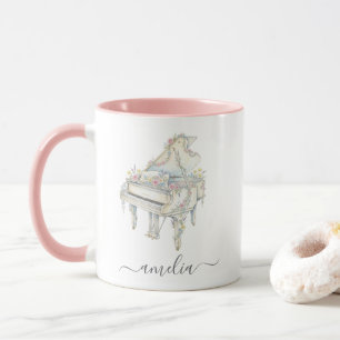 Mug Piano à queue élégant personnalisé avec fleurs