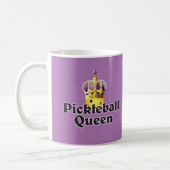 Mug Pickleball Queen, Balle Jaune Violet, Couronne Or (Gauche)
