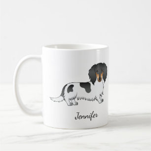 Mug Piebald Noir Et Tan Cheveux Long Dachshund & Nom
