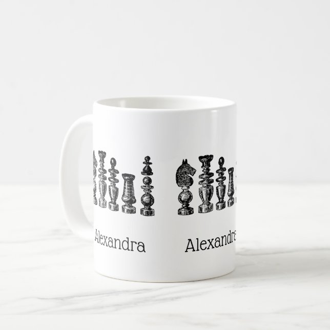 Mug Pièces de jeu d'échecs Art vintage (Devant gauche)