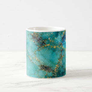 Mug Pierre Turquoise de Luxe avec Veines d'Or Élégante