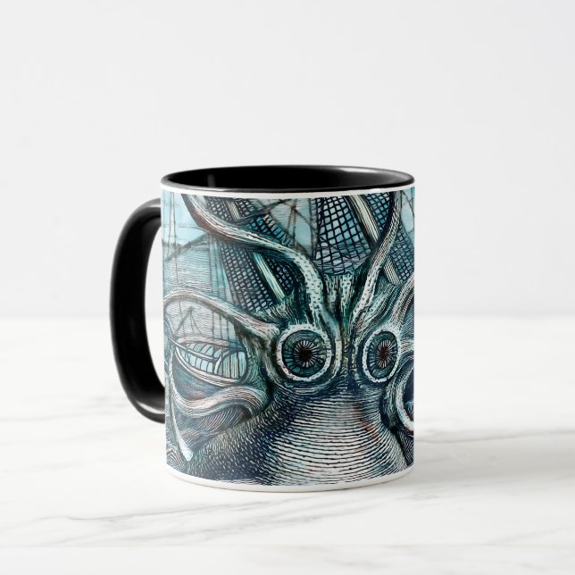 Mug Pieuvre géante Mer Bleue Monstre Voilier (Devant gauche)