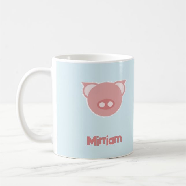 Mug Piglet rose monogramme en bleu (Gauche)