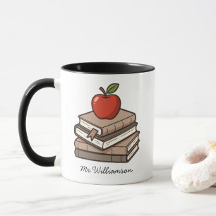 Mug Pile de livres et enseignant personnalisé Apple
