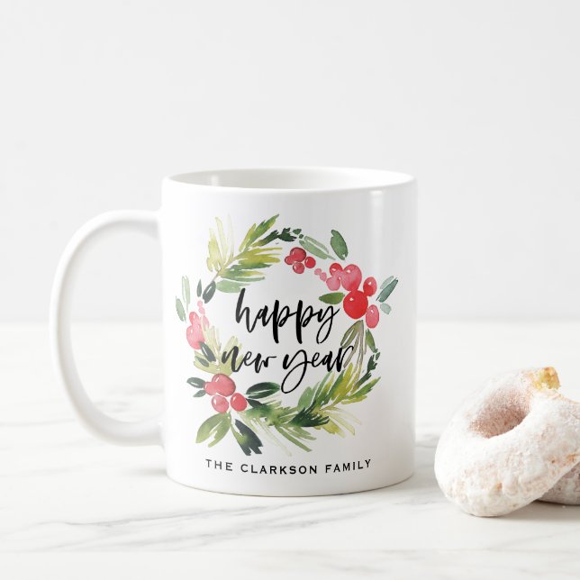 Mug Pin aquarelle et couronne blanche Nouvel an person (Avec donut)