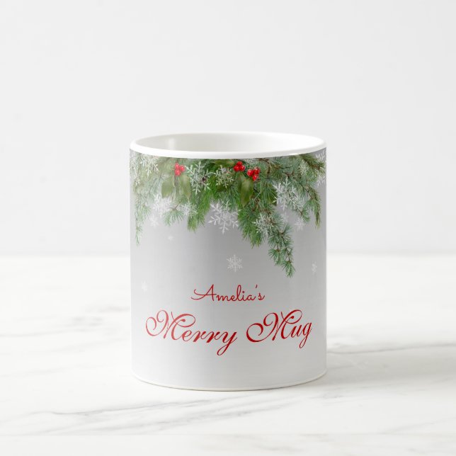 Mug Pin de Noël Gris Festif et flocons de neige Joyeus (Centre)