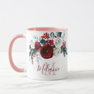 Mug Pin Floral Rose Blanc Bourgogne Monogramme