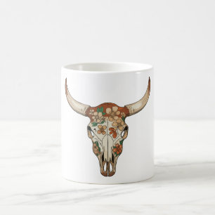 Mug Pinceau Floral Crâne de Vache Occidental Fleur Cow